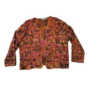 Chicos‎ 3 Open Front Jacket Multicolor Abstract Ribbon Design Silk XL 16
